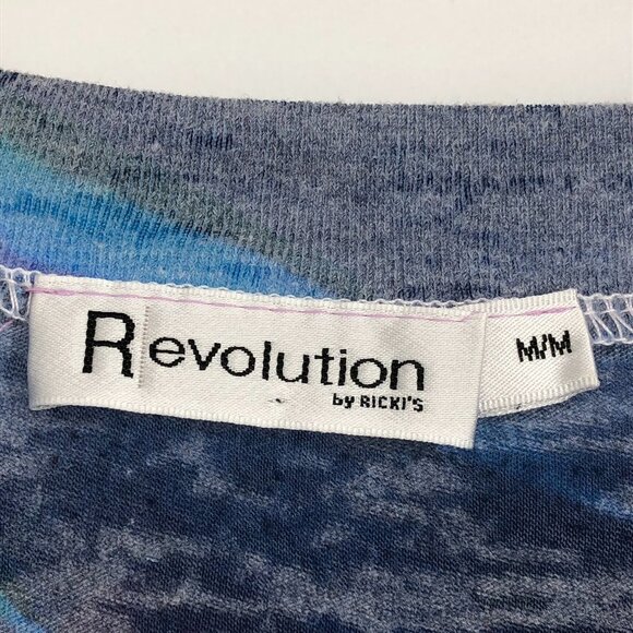 Revolution by Ricki's blue floral short sleeve v-neck t-shirt size M - Picture 5 of 14